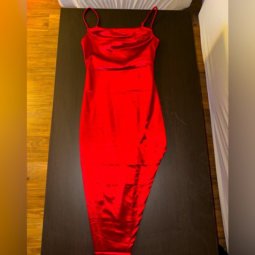 Red Asymmetrical silk dress